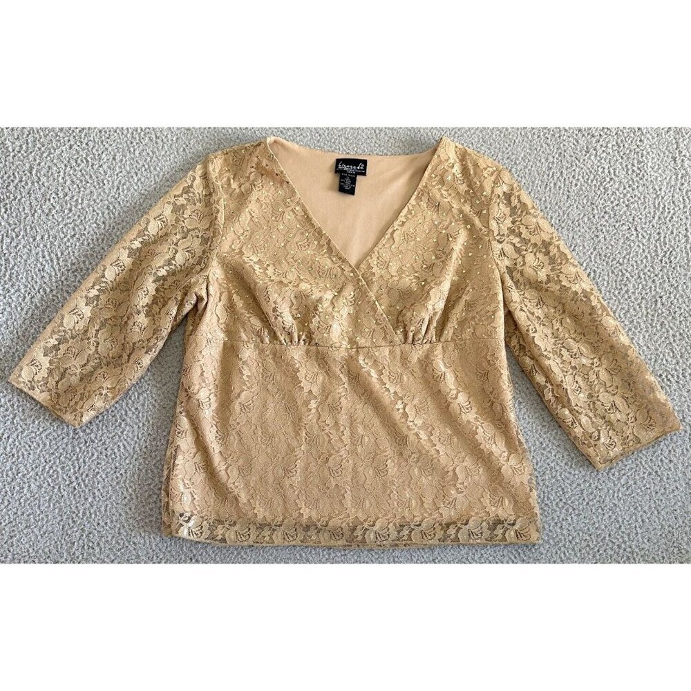 Vintage Y2K Babydoll Top Defined Bust Lace Gold Beige‎ Fairy Romantic